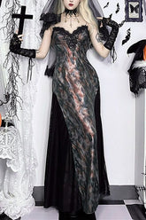 Gothic Tie Dye Flared Maxi Dress