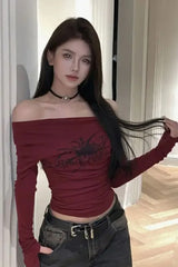 Y2K Off Shoulder Gothic T-Shirt