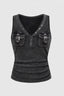 Black Grey Cargo Metal Buckle Tank Top