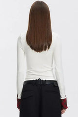 Vintage Patchwork Slim Fit Crop Long Sleeve Knit Top