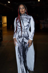 Halloween Black Floral High Neck Long Sleeve Dress