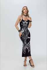Halloween Skeleton Print Strappy Bodycon Dress