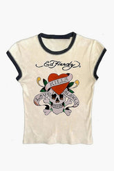 Vintage Skull Rose Print T-shirt