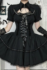 Dark Gothic Lace Patchwork High Waist Bandage Lolita Mini Dress