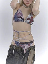 Street Punk Vintage Print Tie-Up Swimwear