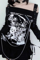 Arcane Stitch Skull Off Shoulder Knit Top