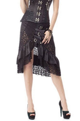 Punk Rock Black Lace Trim High-Waist Asymmetrical Skirt