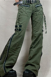 Punk Low-Rise Zip Split Flare Cargo Pants