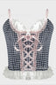 Gingham Lace Up Ruffle Tank Top