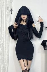 Goth Dark Embroidery Off Shoulder Bodycon Mini Dress