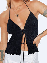 Y2K Front Tie Deep V Crop Top