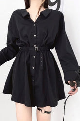 Black Waist-hugging Long-sleeved Mini Dress