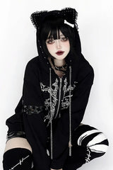Harajuku Cross Lace-up Splicing Hoodie