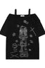 Subculture Loose Lace Sheer Printed Off-Shoulder T-shirt