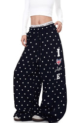 Star Print Drawstring Wide-Leg Pants