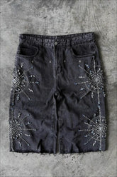 Street Punk Rhinestone Studded Denim Shorts