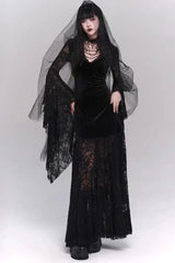 Gothic Lace Patchwork Flare Sleeve Maxi Dress