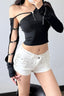Asymmetric Neck Cutout Long Sleeve Top