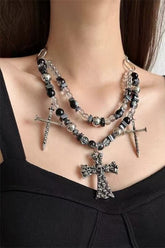 Gothic Vintage Hanging Pearl Cross Decor Necklace