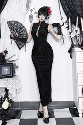 Dark Gothic Vintage Rhinestone Velvet Maxi Dress