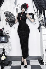 Dark Gothic Vintage Rhinestone Velvet Maxi Dress