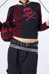 Gothic Skull Stripe Crop T-Shirt