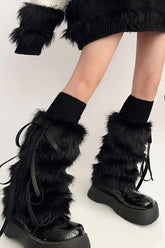 Punk Gothic Bow Imitation Rabbit Fur Thickened Warmers
