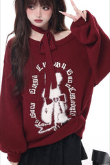 Christmas Bunny Lantern Sleeve Oversized Knit Sweater