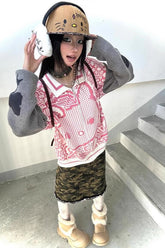 Y2K Kitty Color-Blocking Knit Sweater