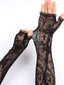 Gothic Rose Print Mesh Long Fingerless Gloves