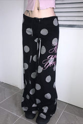 Y2K Retro Polka Dot & Letter Print Casual Pants