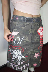 Retro Punk Graffiti Star Slit Skirt