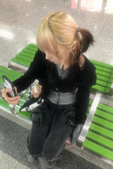 Y2K Zip-Up Knit Hoodie