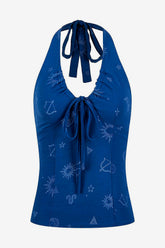 Retro Print Tie V Neck Halter Top