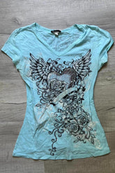 Retro Light Blue Fitted T-Shirt