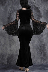 Halloween Gothic Lace Flare Sleeve Dress