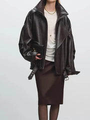 Soft PU Leather Belted Jacket