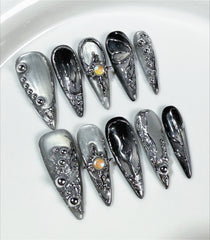 Metallic Mirror Punk Stiletto Fake Nails