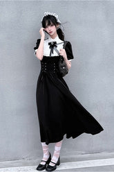 Gothic Lace Panel Slim Fit Midi Dress