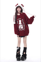 Christmas Bunny Lantern Sleeve Oversized Knit Sweater