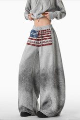 Vintage Flag Print Wide-Leg Pants