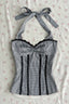 Striped Polka Dot Bow Ruched Cropped Slim Halter Top