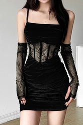 Dark Velvet Ruched Corset Mini Dress