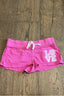 Fuchsia Love Print Low-Rise Hot Pants