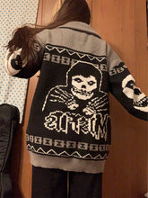 Unisex Skull Knitted Wool Collared Street Cardigan Sweater