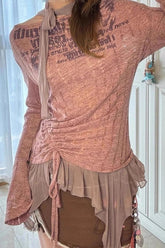 Edgy Y2K Graffiti Print Ruffle Knit Top