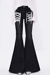 Low-Rise Lace-Up Bootcut Slim Denim Pants