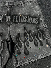 Distressed Rhinestone Embellished Denim Shorts