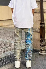 Ripped Printed Stretch Slim Denim Pants