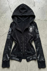 Gothic Studded Slim Zip Up Hoodie